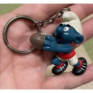 Vintage Keychain 1970’s Football Smurf Figure Keychain Peyo PVC